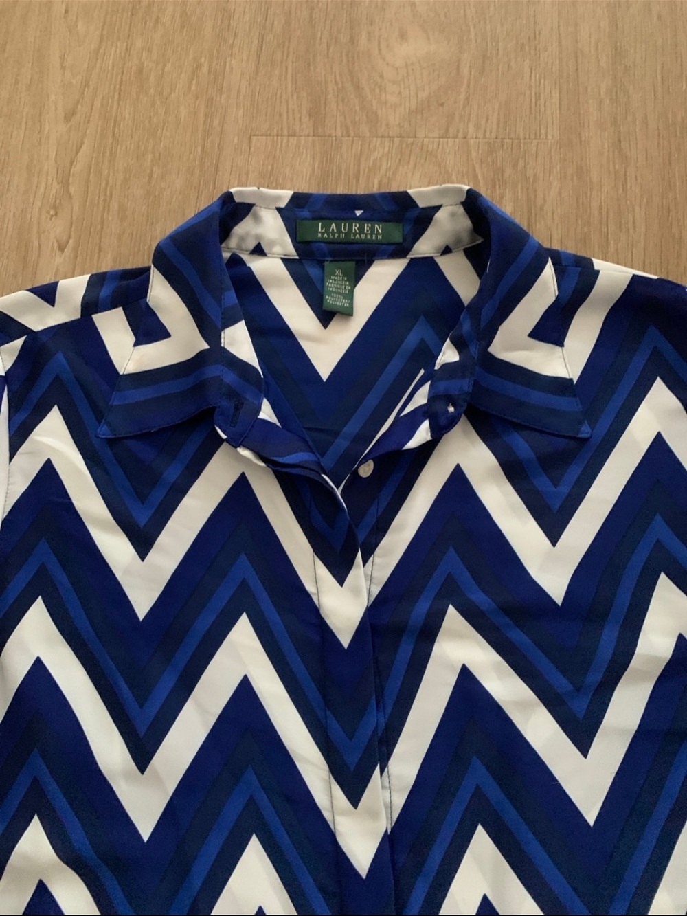 Ralph Lauren Navy and White Chevron Button-Down Shirt